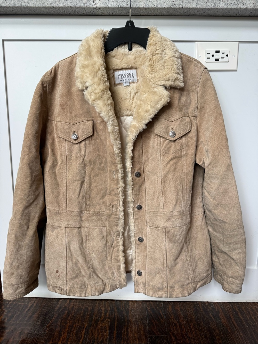 Y2K Boho Vintage Suede Leather Tan/Cream Shearling-Look Lined - Wilsons Leather